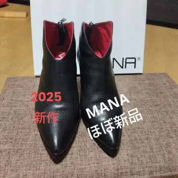 MANA 청키 부츠 가죽 스틸레토 부티 블랙