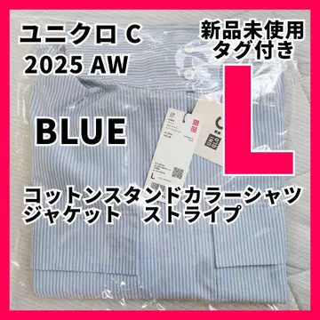 유니클로C 코튼 스탠드 카라 셔츠 자켓 스트라이프 블루 L 4