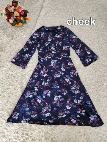 cheek 티크 꽃무늬 벨벳 느낌 원피스 네이비 M