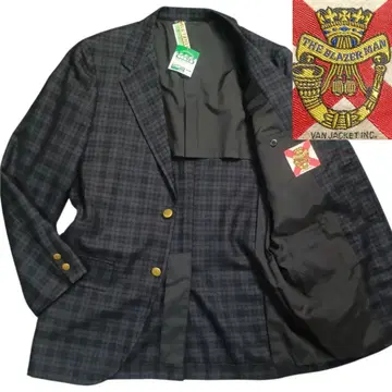80s VAN JACKET 네이비 타탄 체크 테일러드 자켓