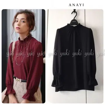 ANAYI 조젯 셔링 블라우스 블랙