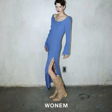 WONEM 백 오픈 니트 원피스 블루 프리