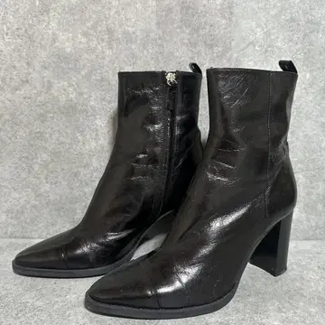 ZARA 블랙 가죽 스틸레토 부티 24.5cm