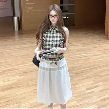 화이트 플레어 스커트 코튼 왕홍 다오파오 중화