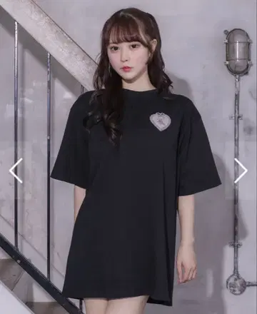 pium 리본 라메 오버 사이즈 반팔 T셔츠