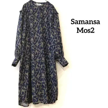 SamansaMos2 노카라 셔츠 원피스 롱 네이비 플라워 F