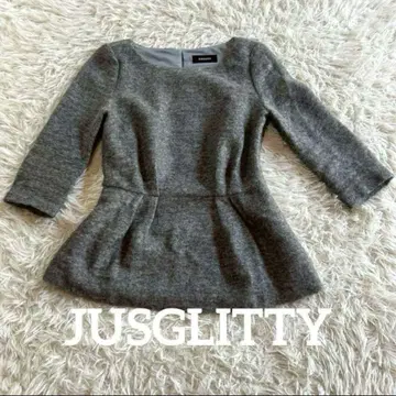 JUSGLITTY 모헤어 혼방 페플럼 니트탑 7부 소매