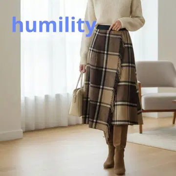 humility 글렌체크 프린지 스커트 종아리 기장 가을/겨울 인기