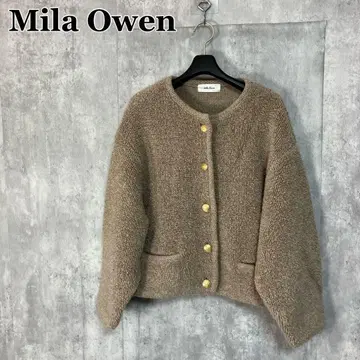 Mila Owen 파일 편직 숏 기장 금장 버튼 니트 자켓 0