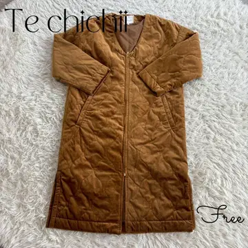 Te chichi 퀼팅 코트 롱 노카라 카멜 브라운 구제 의류