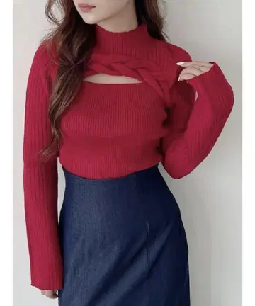 MERCURYDUO 빅 케이블 니트 프론트 컷 아웃
