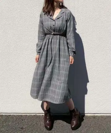 오픈 카라 레트로 모듬 원피스