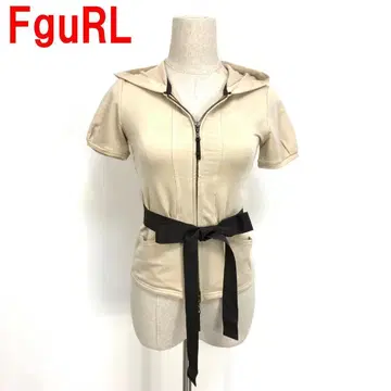 A5985 에프걸 반팔 후드티 후드 부착 리본 테이프 베이지 XS