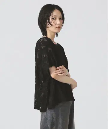 Ray BEAMS 프린지 자카드 와이드 T셔츠