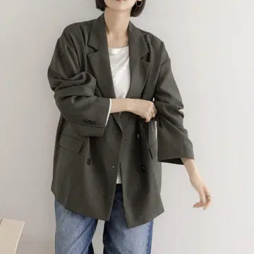 LOWRYS FARM 홉색 더블 자켓 차콜 그레이