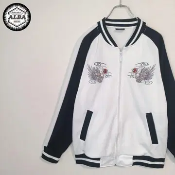 저지 스카잔풍 자수 용 류 드래곤 일본풍 패턴 블랙 화이트 투톤 컬러 L