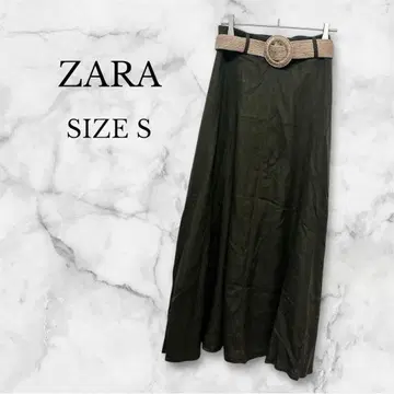 자라 ZARA 롱 스커트 플레어 린넨 벨트 캐주얼 카키 S