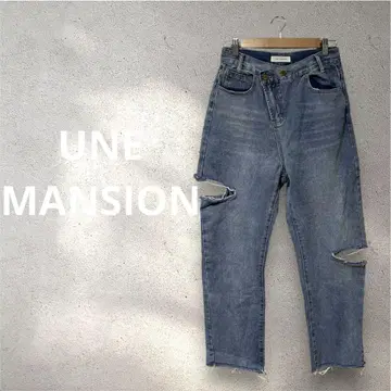 [ UNE MANSION ] 주역급! 비대칭 벨트 & 컷오프 데미지 데님
