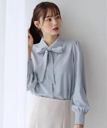 리본 포함 긴팔 블라우스