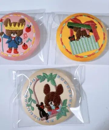 곰돌이 자수 캔뱃지 3개