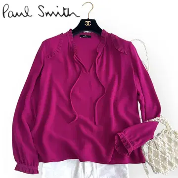 새상품급 폴스미스 워셔블 세탁 가능한 소프트 조젯 보타이 블라우스 L