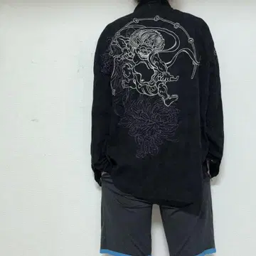 카라쿠리타마시 풍신뇌신 올 패턴 자수 일본풍 패턴 셔츠 XL
