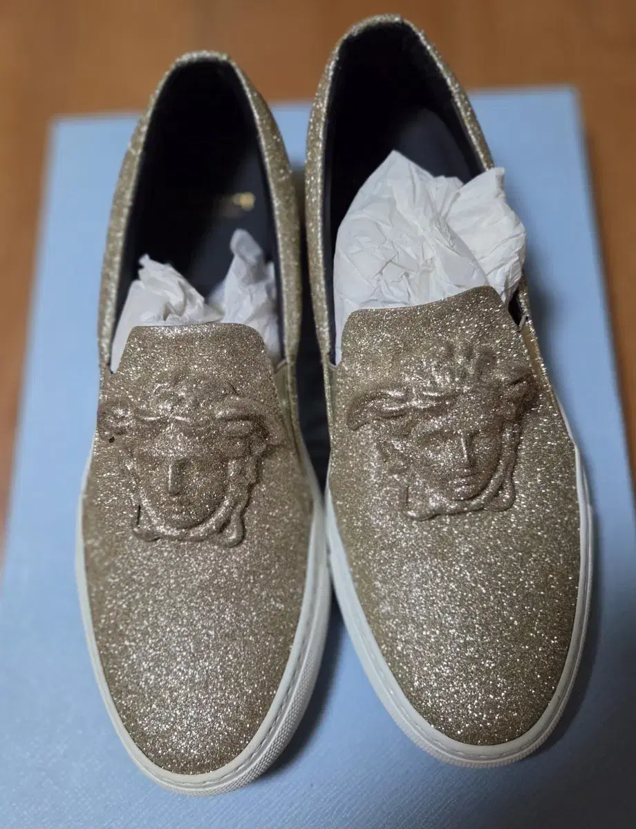 Versace Medusa Gold Glitter Loafers, new, wts