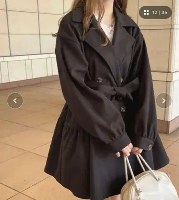 아프레 주르 블랙 트렌치코트 허리 리본 포함