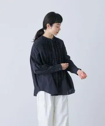 카구레 긴팔 코튼 프릴 셔츠