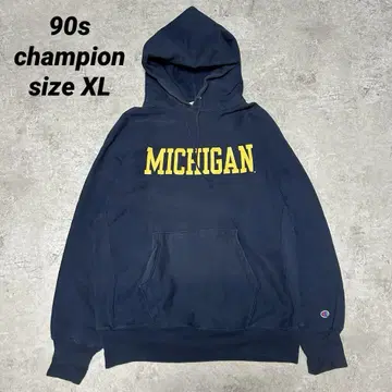 상태 90s Champion 리버스 위브 미시건 네이비 후드티 XL