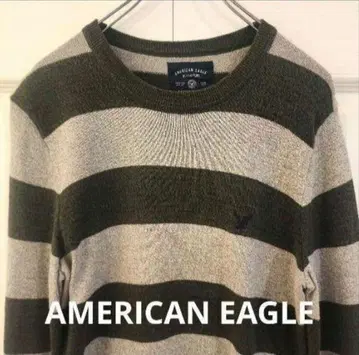 AMERICAN EAGLE 남성용 긴팔 니트 스웨터 그레이 x 카키