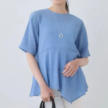 새상품 INDIVI 인디비 플럼 반팔 풀오버 38 블루
