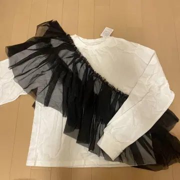 DOUDOU 프릴 쉬폰 상의 롱T