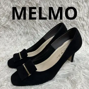 새상품급 MELMO 펌프스 버클 스웨이드 골드 금장 장식 블랙 23cm