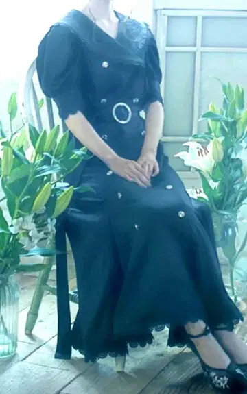 피보원 반짝이는 카사블랑카 자수 원피스 블랙 헬로윈 마녀 소녀