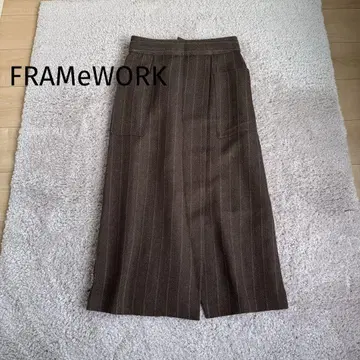 FRAMeWORK 스트라이프 롱 랩스커트 브라운 40