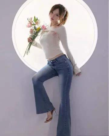 andmary Heart hip flare denim