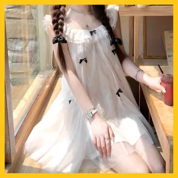 화이트 레이스 리본 슬리브리스 원피스