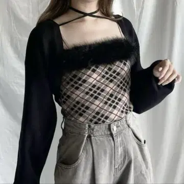 오늘 가격 인하 NOMAE 볼레로 세트 퍼 체크 상의