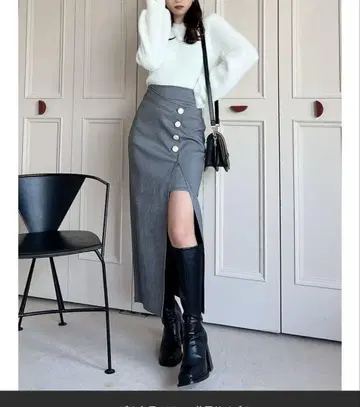 리젝시 프론트 버튼 레이어드 스커트