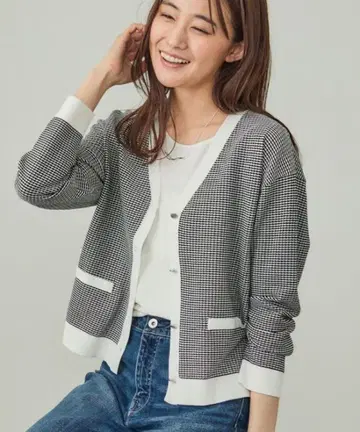 INDIVI 가디건 [세탁 가능] 바이컬러 가디건 13호 블랙 계열