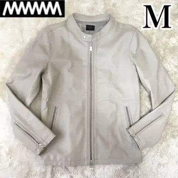 MMMM 레어 고품질 싱글 라이더 가죽 자켓 라이트 그레이 양가죽