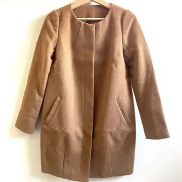 새상품급 LE CIEL BLEU 노카라 롱 코트 울 브라운