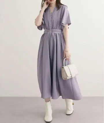natural couture 플레어 슬리브 파이핑 원피스 라벤더