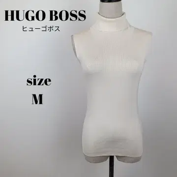 [ a1587 ] HUGOBOSS 하이넥 슬리브리스 니트 M 아이보리