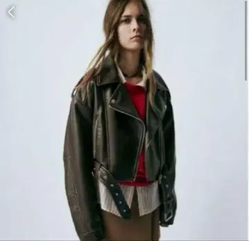 ZARA 더블 바이커 자켓 스모키 올리브 M