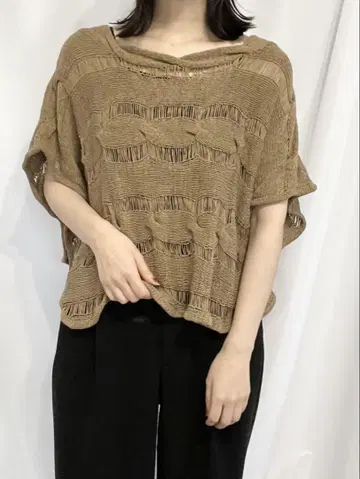 브라운 오픈워크 니트 반팔 카라이프 올 시즌 니트