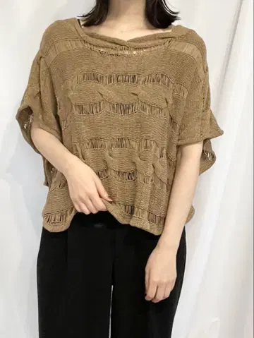 브라운 오픈워크 니트 반팔 카라이프 올 시즌 니트