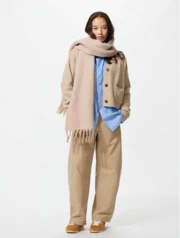 [새상품급] 유니클로 저지 배럴 레그 팬츠 S 베이지