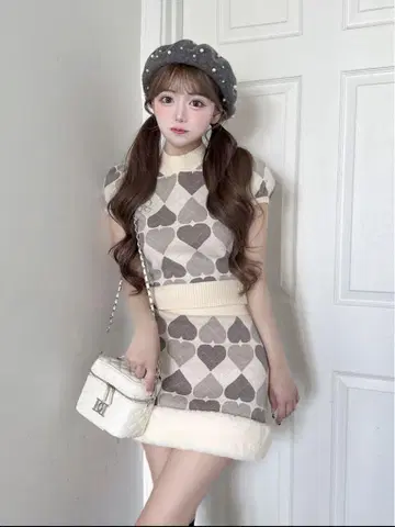 Darich 아가일 하트 체크 니트 셋업
